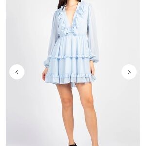 Blue Tiered Plunge Neck backless dress